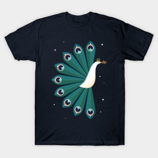 Ornamental Peacock on Blue T-Shirt